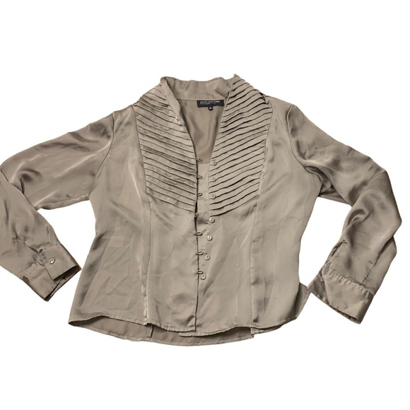 Jones New York | Signature Petite Long Sleeve Tan Beige Button Down Dress - Picture 1 of 9